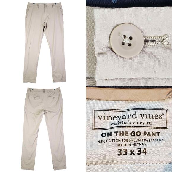 Vineyard Vines On The Go Pants Mens 33x34 Flat Front Performance Chino Stretch - Picture 1 of 11